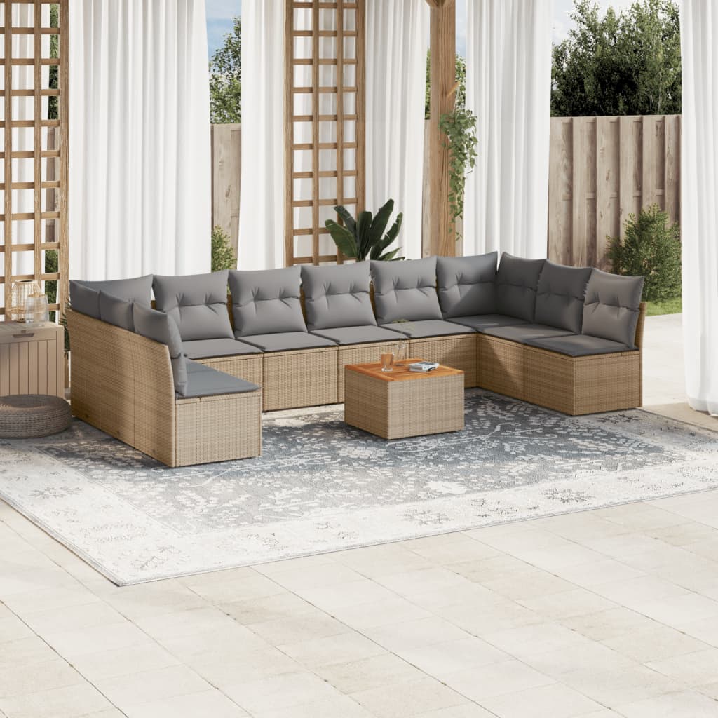 vidaXL 11-Piece Lounge Set with Cushions Poly Rattan Black
