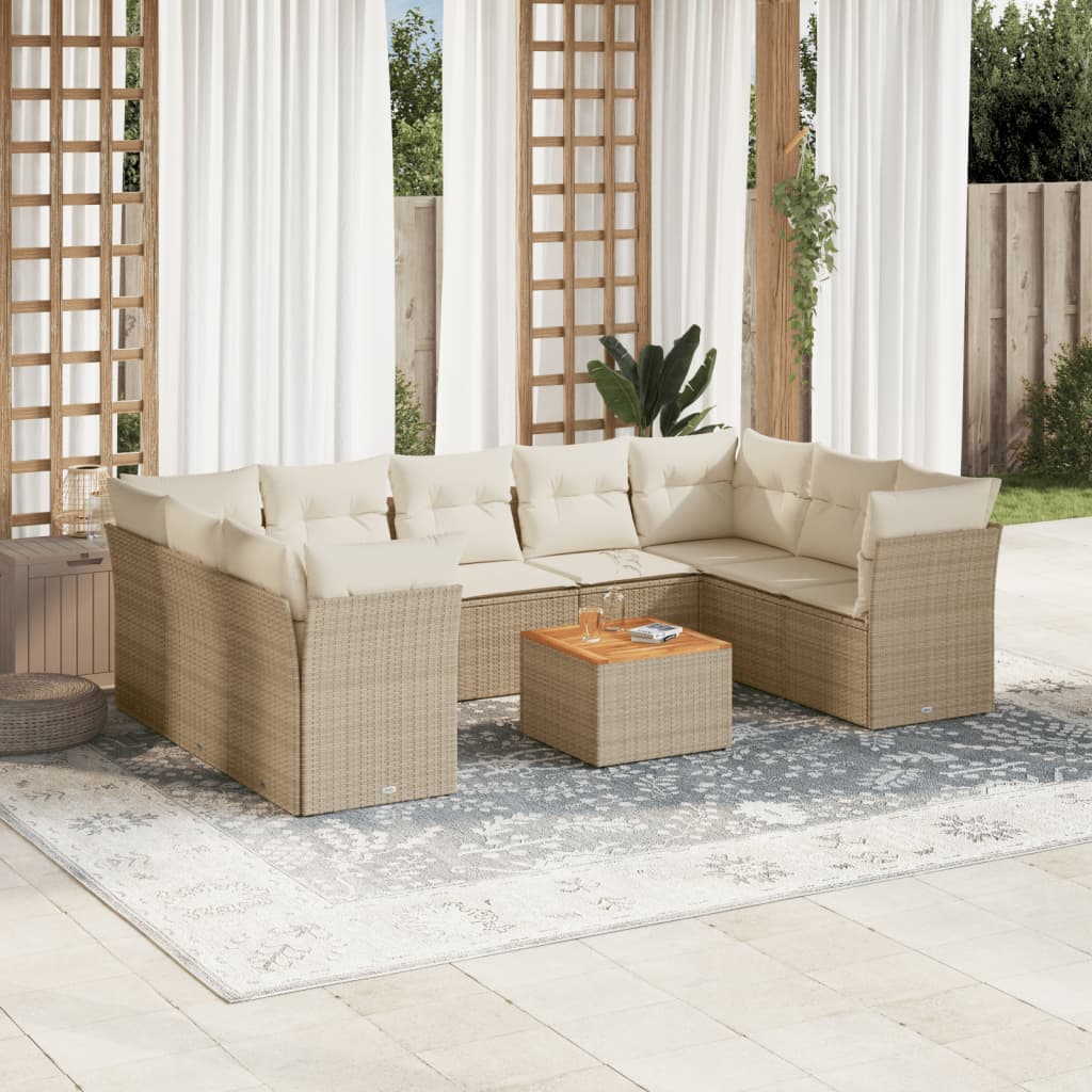 vidaXL 10-delige Loungeset met kussens poly rattan zwart