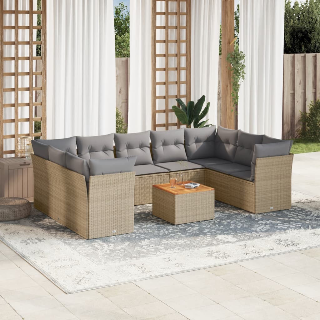 vidaXL 10-delige Loungeset met kussens poly rattan zwart