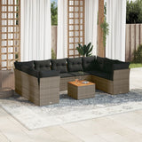 vidaXL 10-delige Loungeset met kussens poly rattan zwart