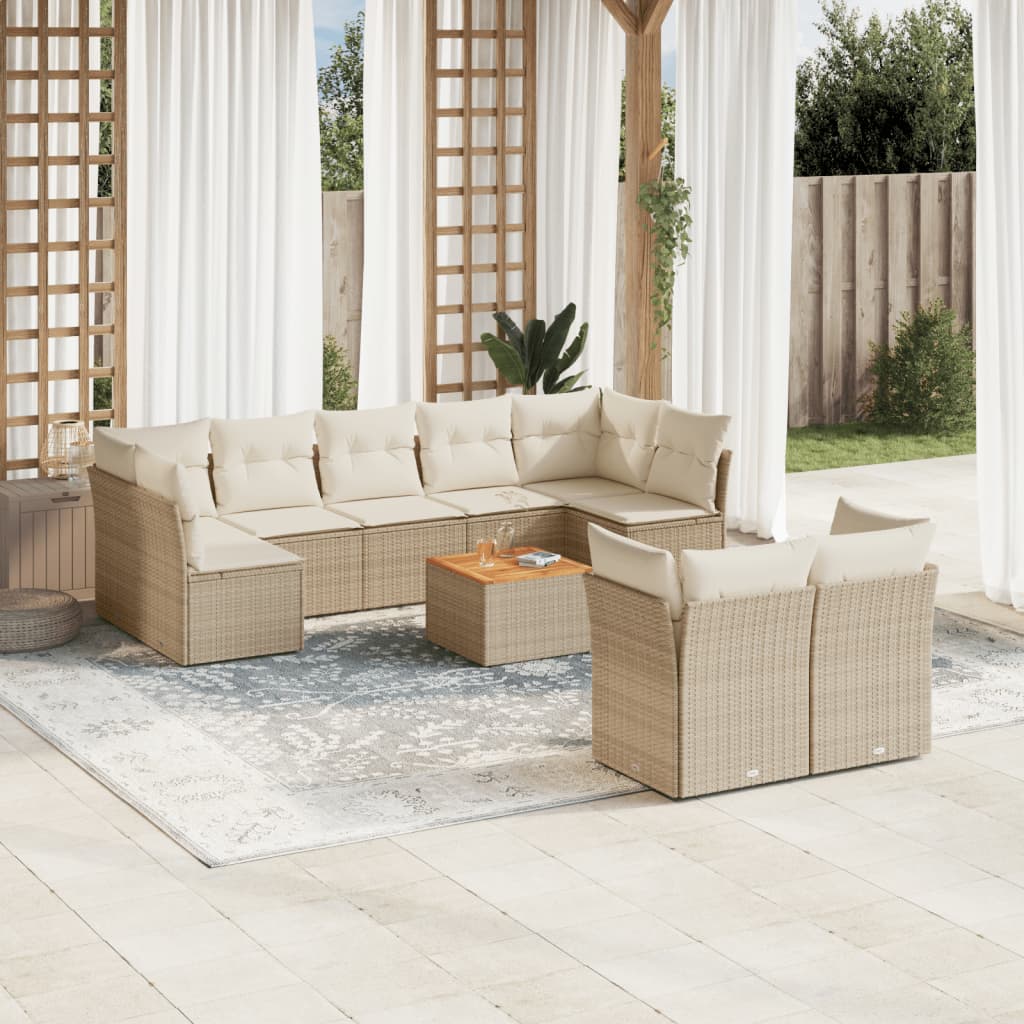 vidaXL 10-delige Loungeset met kussens poly rattan zwart