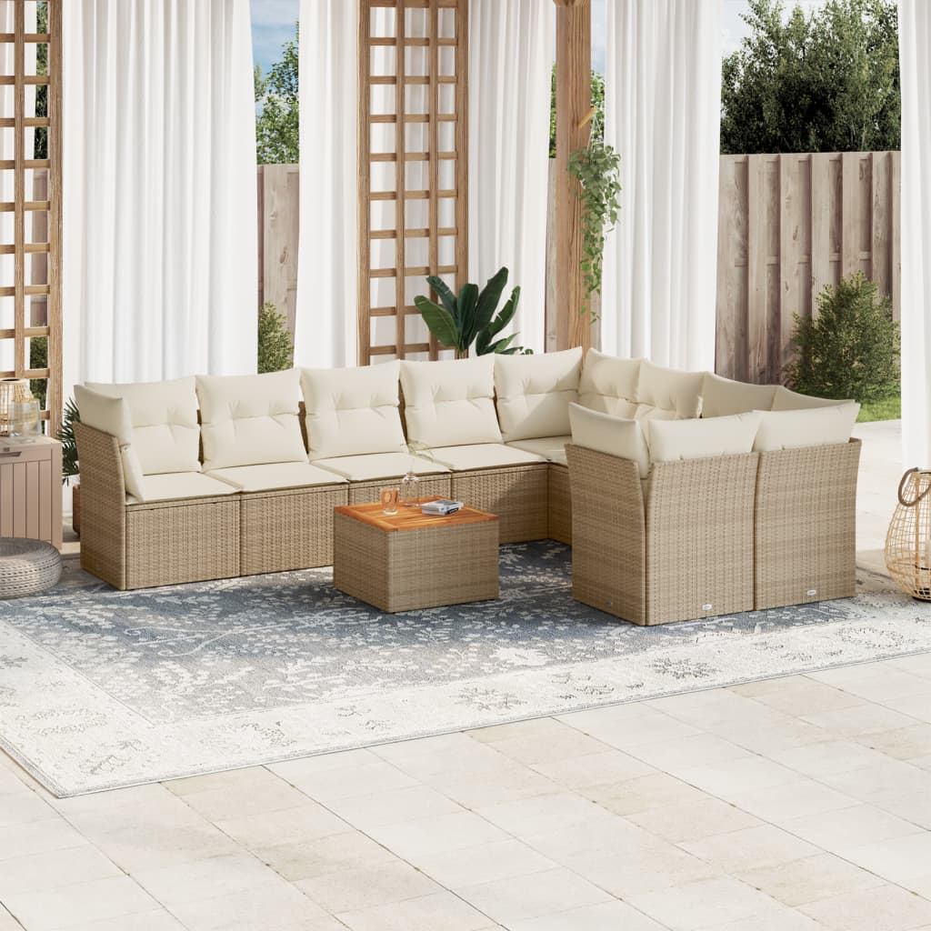 vidaXL 10-delige Loungeset met kussens poly rattan zwart