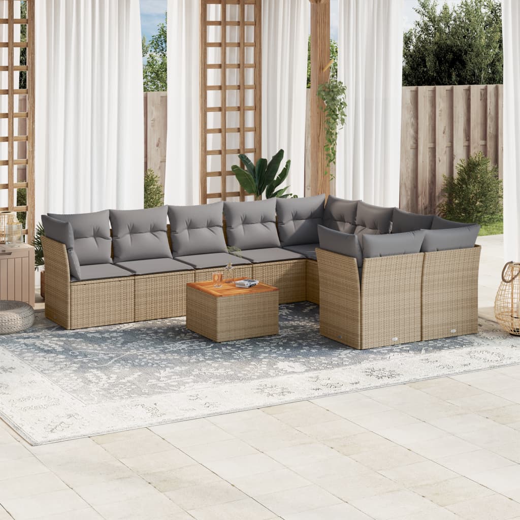 vidaXL 10-delige Loungeset met kussens poly rattan zwart