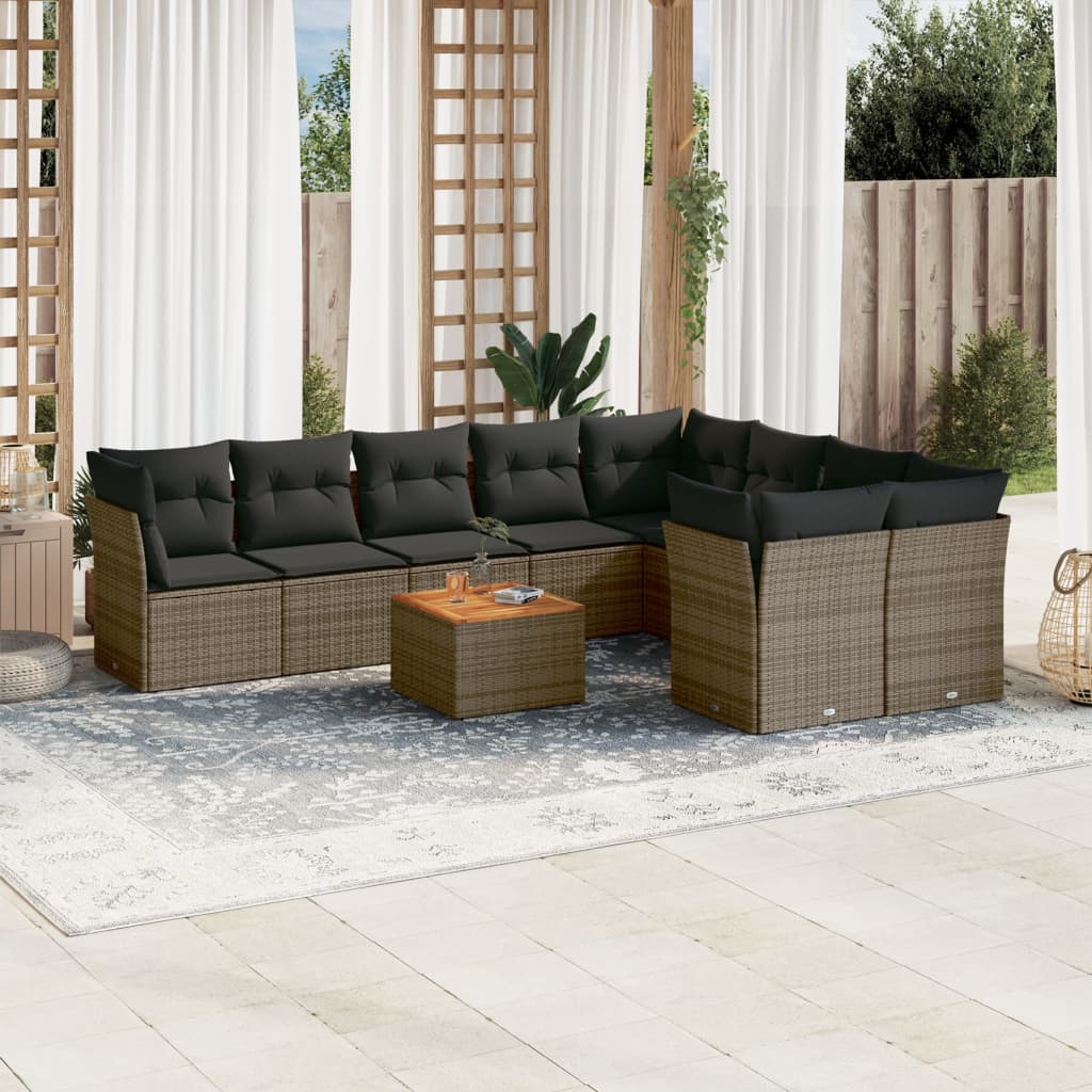 vidaXL 10-delige Loungeset met kussens poly rattan zwart