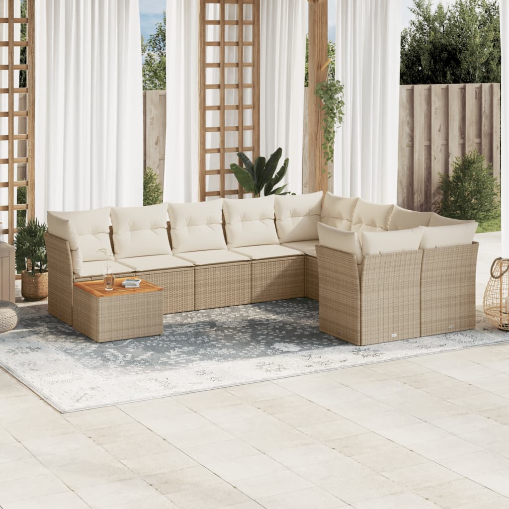 vidaXL 10-delige Loungeset met kussens poly rattan zwart