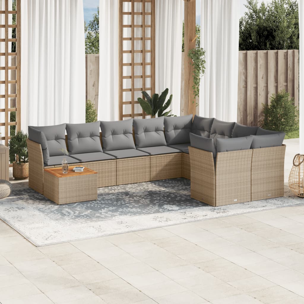 vidaXL 10-delige Loungeset met kussens poly rattan zwart