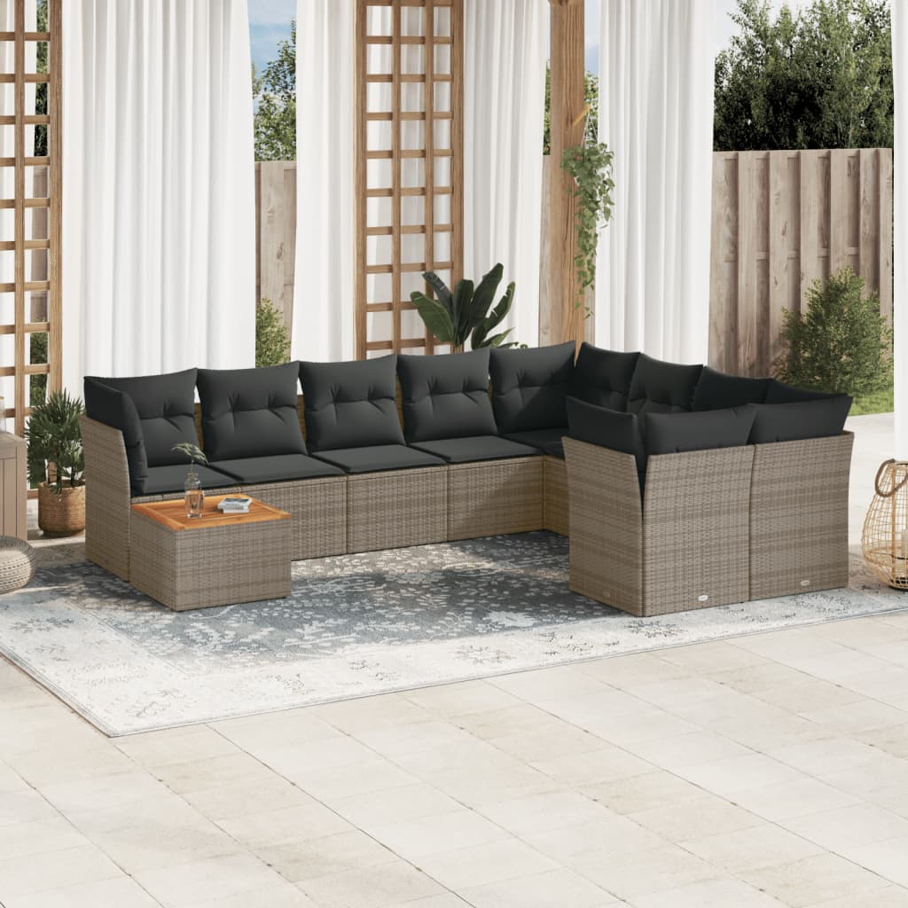 vidaXL 10-delige Loungeset met kussens poly rattan zwart