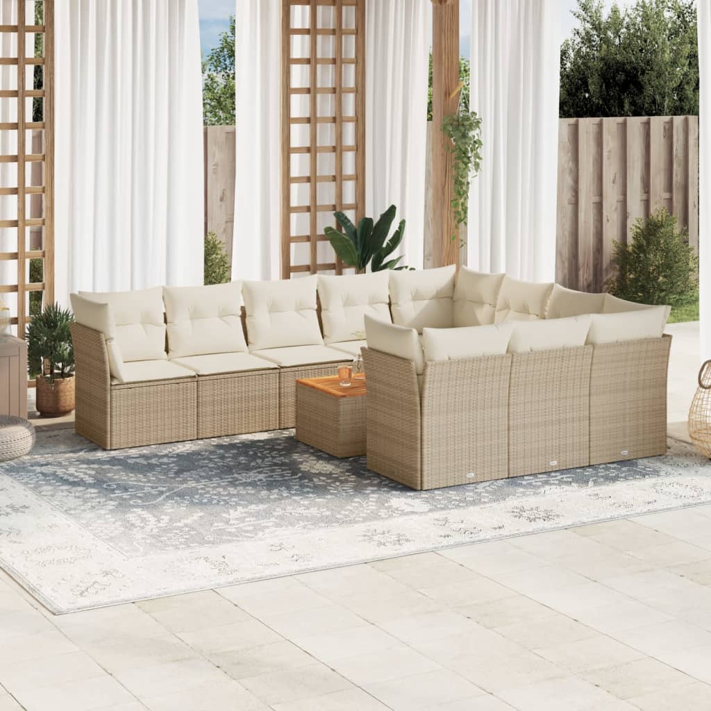 vidaXL 11-delige Loungeset met kussens poly rattan zwart