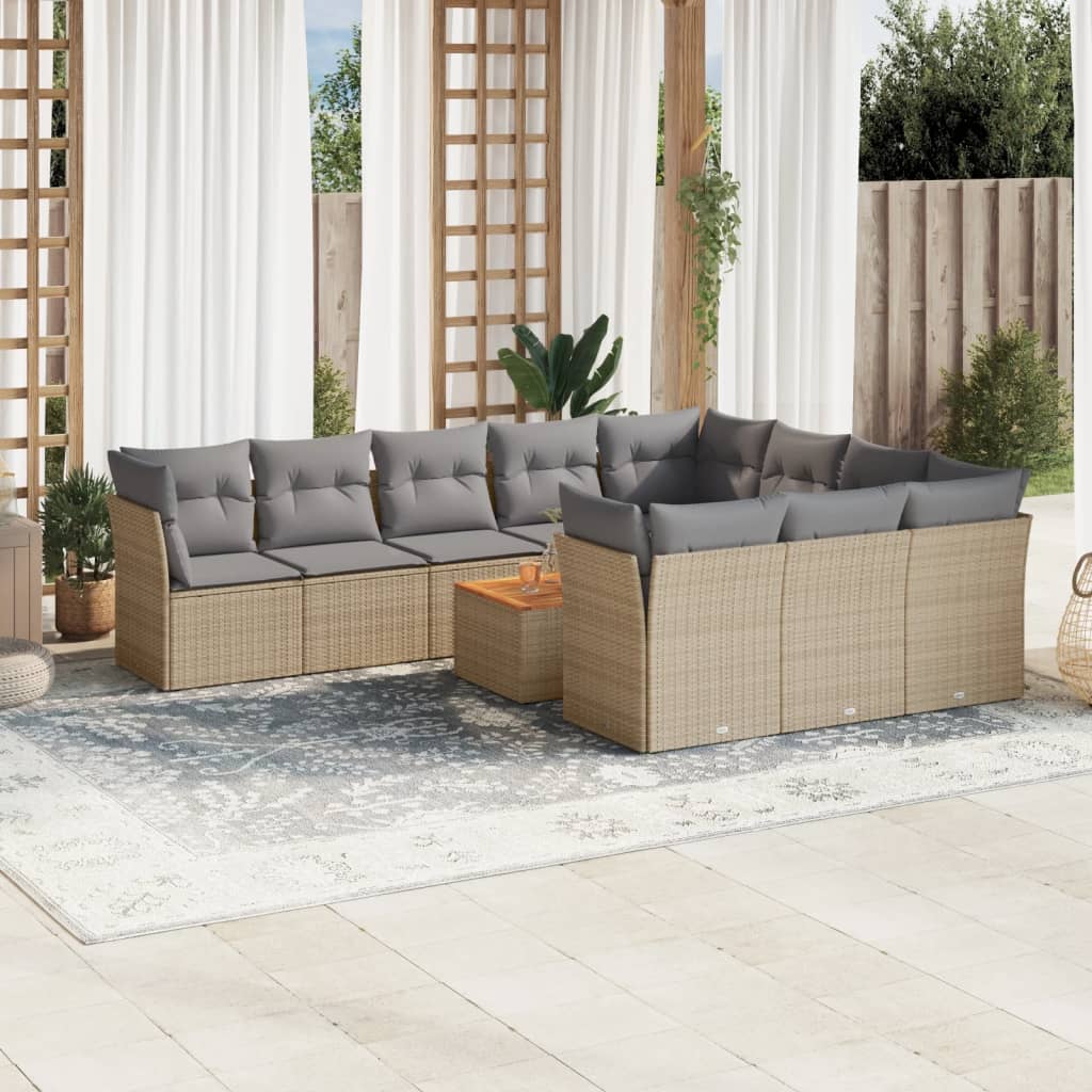 vidaXL 11-delige Loungeset met kussens poly rattan zwart