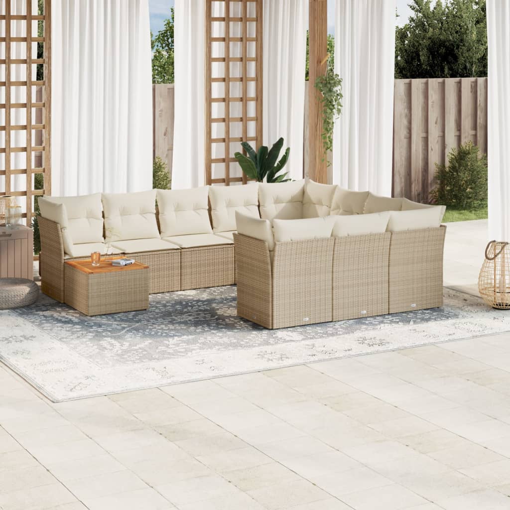 vidaXL 11-delige Loungeset met kussens poly rattan zwart