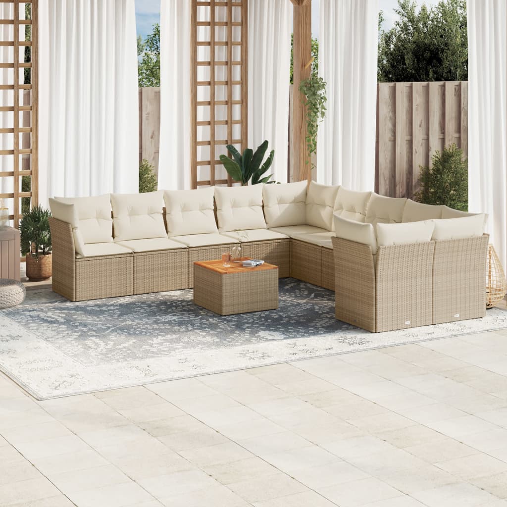 vidaXL 11-delige Loungeset met kussens poly rattan zwart