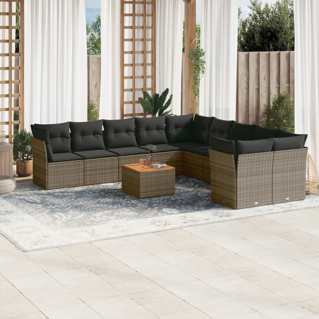 vidaXL 11-delige Loungeset met kussens poly rattan zwart