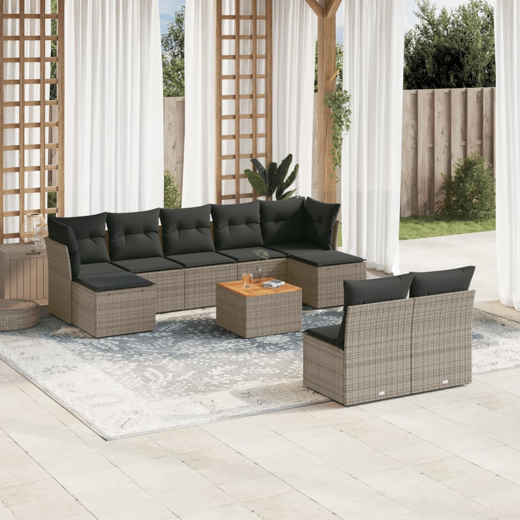 vidaXL 10-delige Loungeset met kussens poly rattan zwart