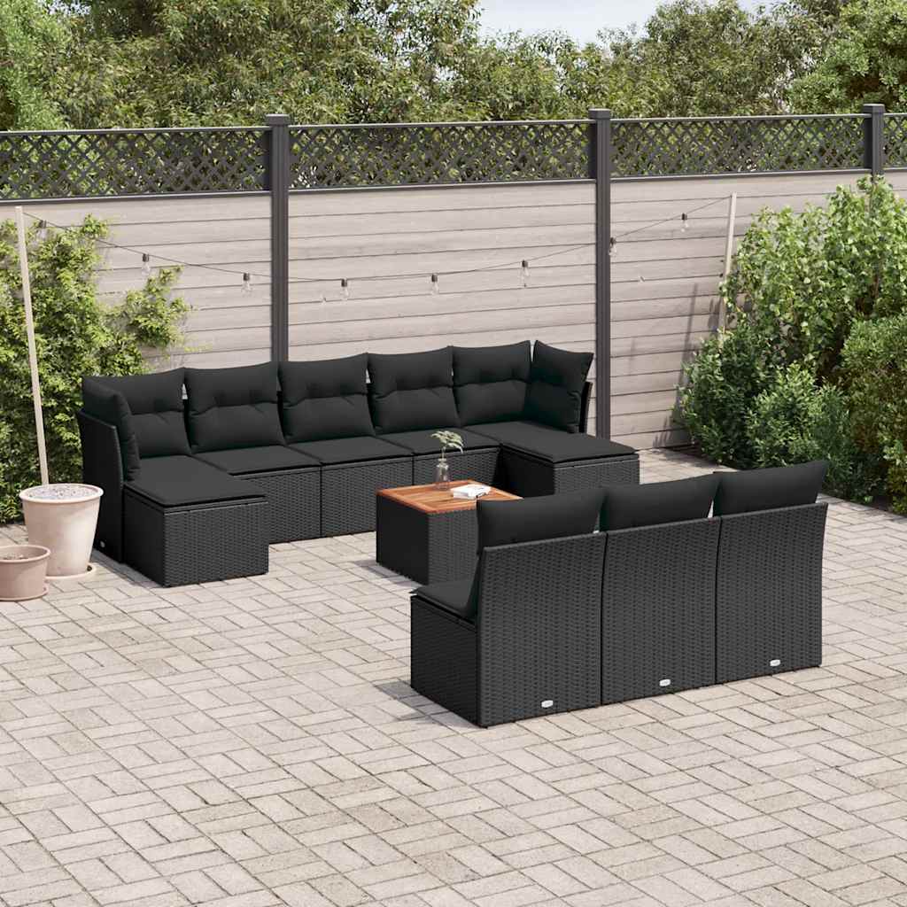 vidaXL 11-delige Loungeset met kussens poly rattan zwart