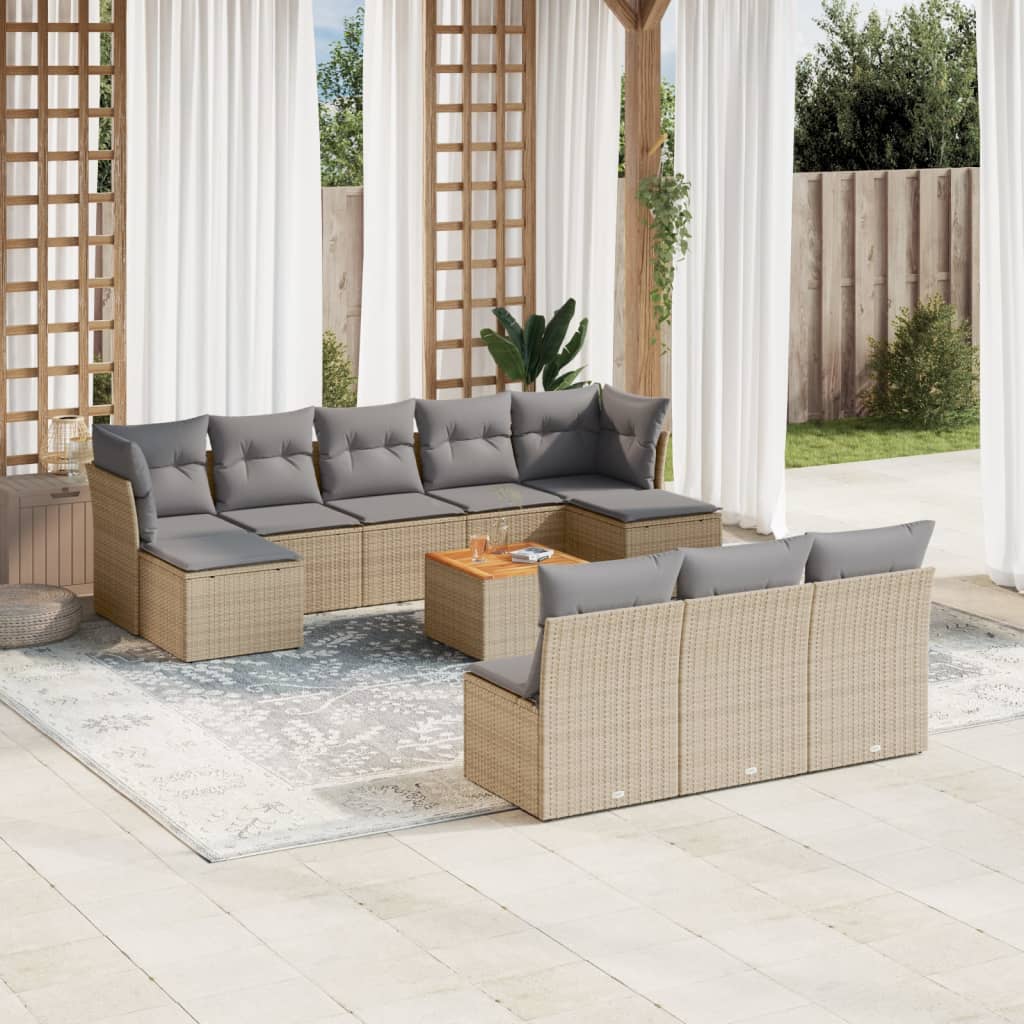 vidaXL 11-delige Loungeset met kussens poly rattan zwart