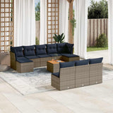 vidaXL 11-Piece Garden Lounge Set with Cushions, Grey Poly Rattan