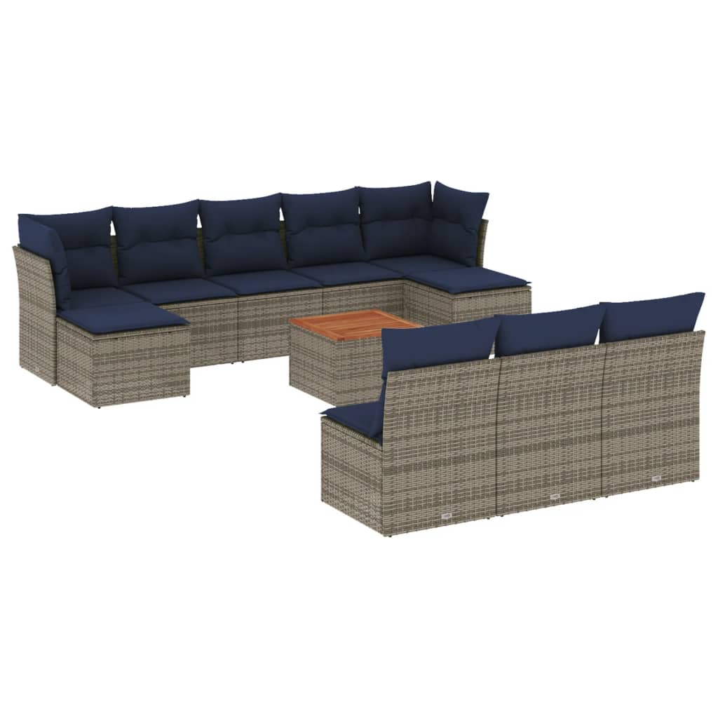 vidaXL 11-Piece Garden Lounge Set with Cushions, Grey Poly Rattan