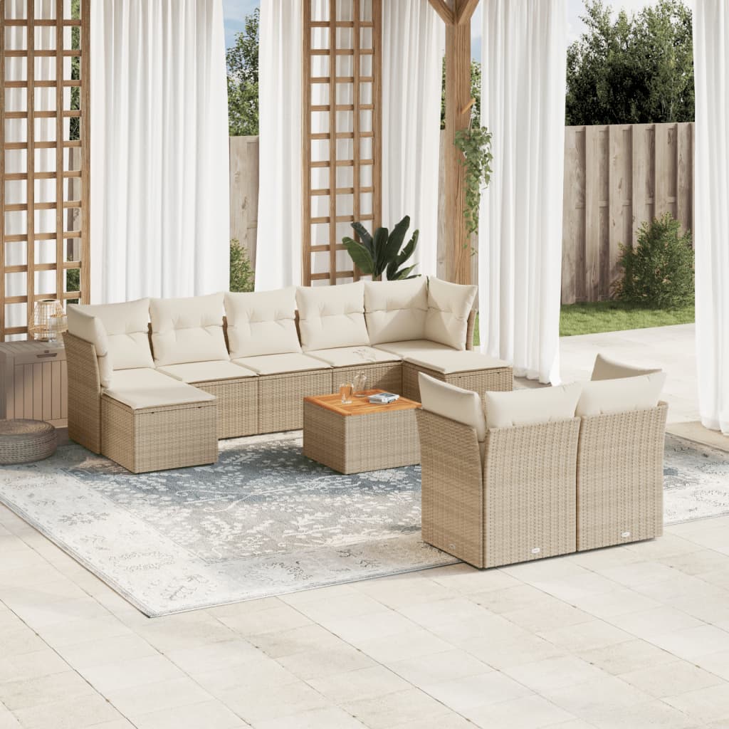vidaXL 10-delige Loungeset met kussens poly rattan zwart