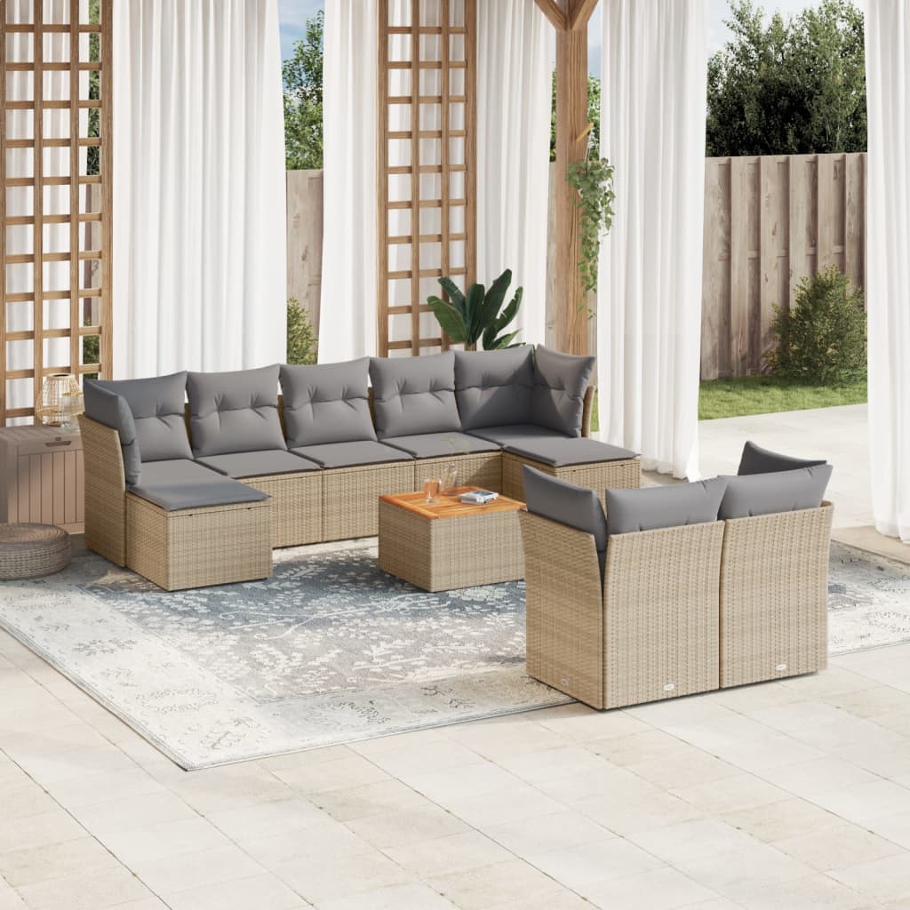 vidaXL 10-delige Loungeset met kussens poly rattan zwart
