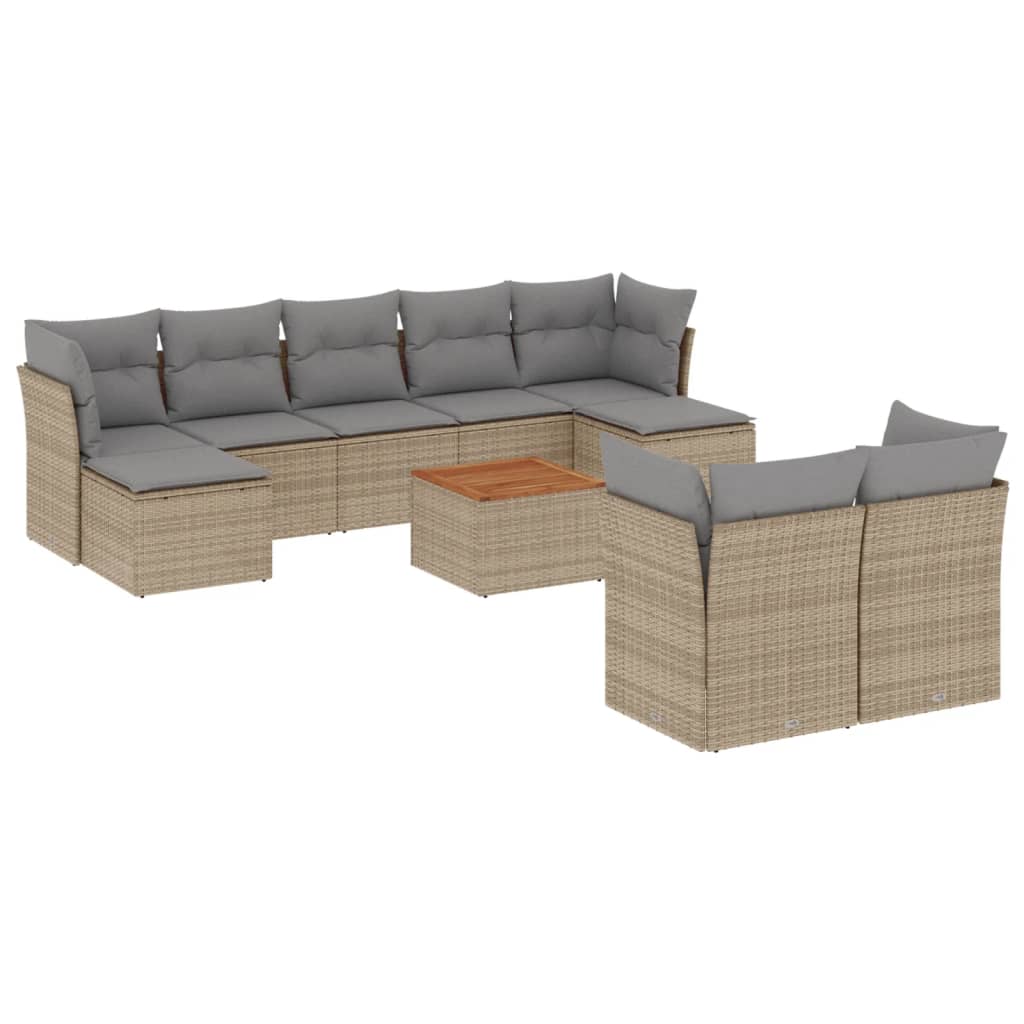 vidaXL 10-delige Loungeset met kussens poly rattan zwart