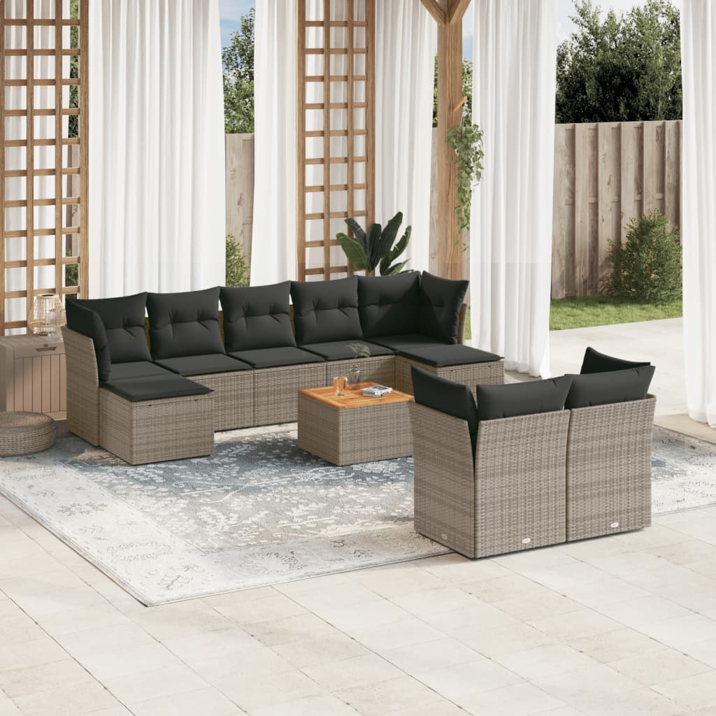 vidaXL 10-delige Loungeset met kussens poly rattan zwart