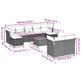 vidaXL 10-piece Garden Sofa Set with Cushions, Grey Poly Rattan