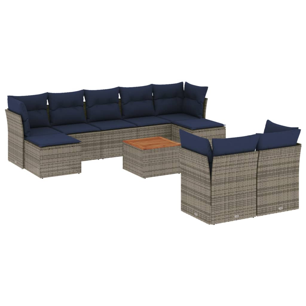 vidaXL 10-piece Garden Sofa Set with Cushions, Grey Poly Rattan