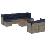 vidaXL 10-piece Garden Sofa Set with Cushions, Grey Poly Rattan