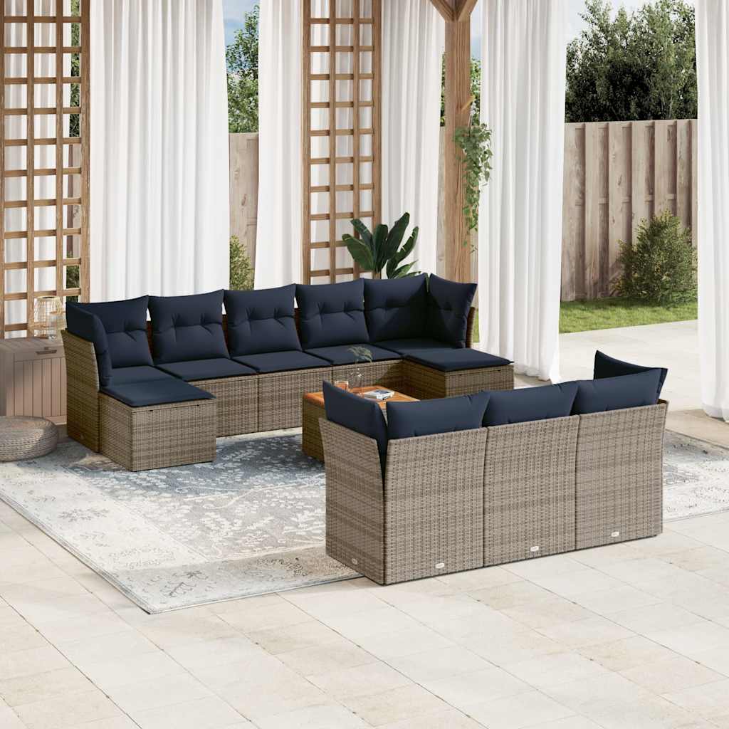 vidaXL 11-piece Garden Sofa Set with Cushions, Grey Poly Rattan