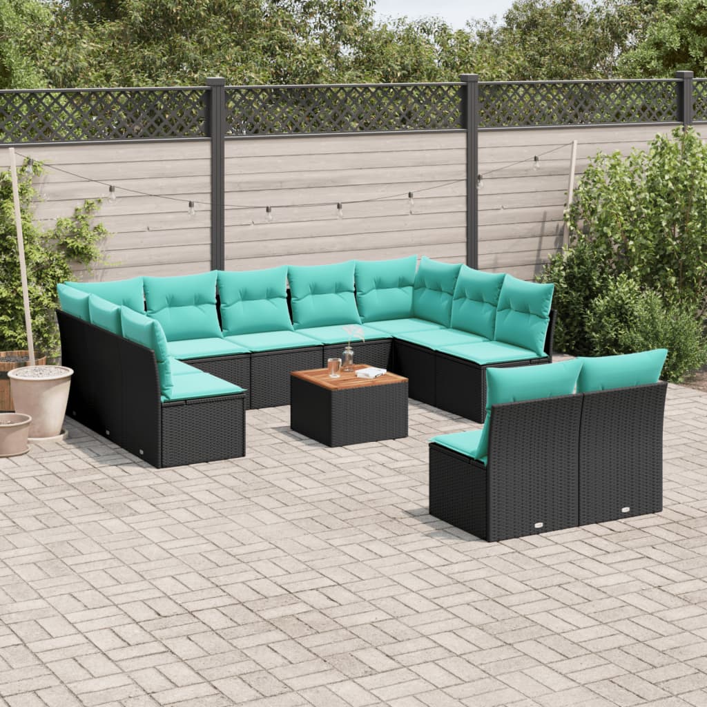vidaXL 12-delige Loungeset met kussens poly rattan grijs