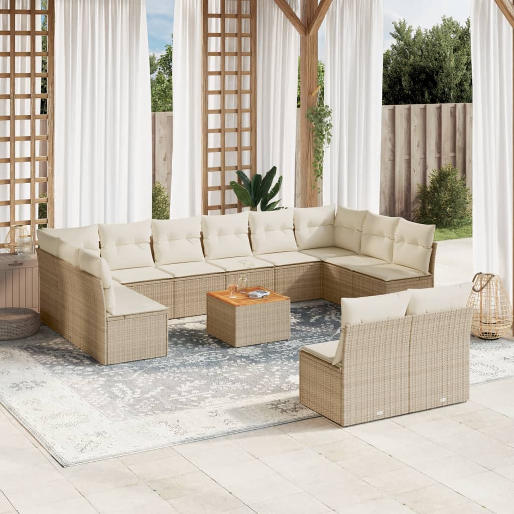 vidaXL 13-delige Loungeset met kussens poly rattan zwart