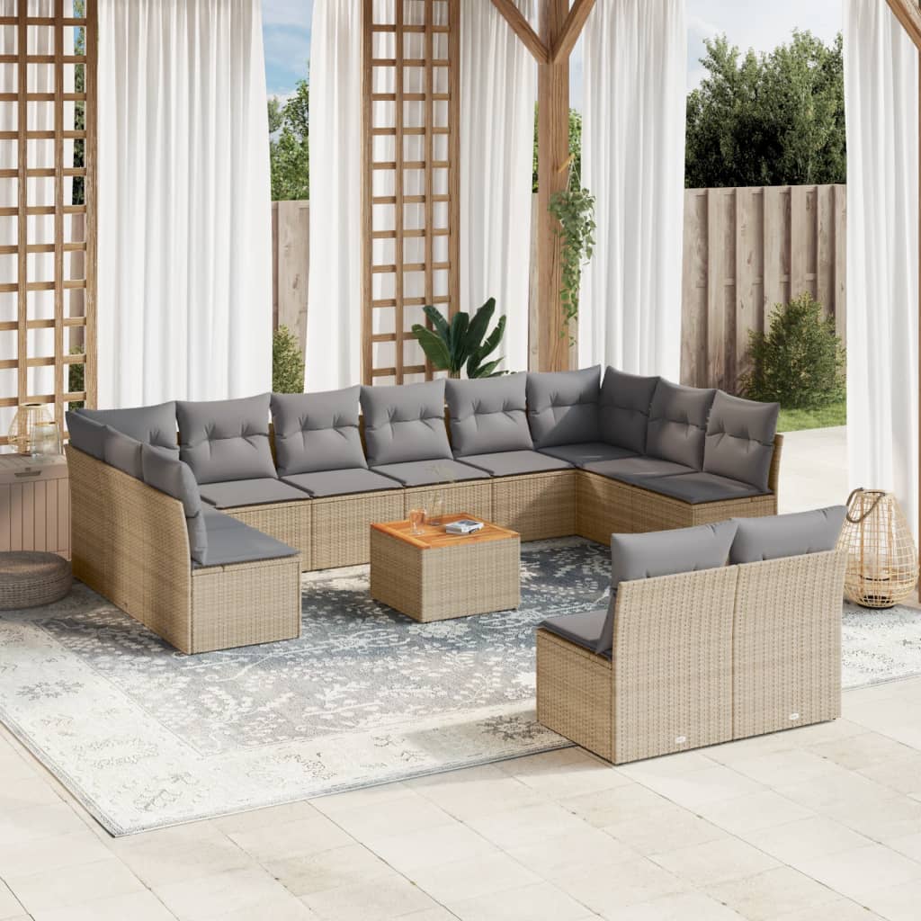 vidaXL 13-delige Loungeset met kussens poly rattan zwart