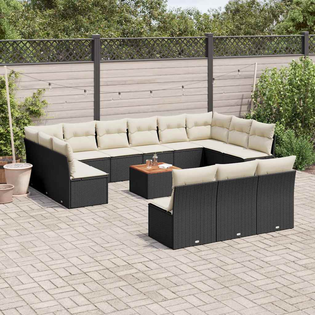 vidaXL 14-piece Lounge Set with Cushions Poly Rattan Black