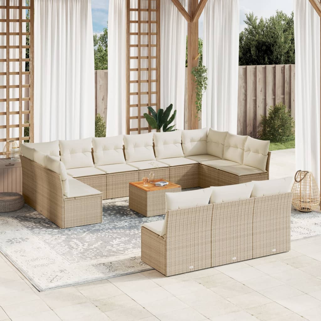 vidaXL 14-piece Lounge Set with Cushions Poly Rattan Black