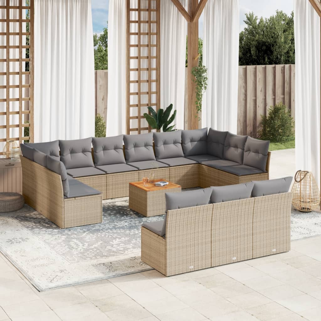 vidaXL 14-piece Lounge Set with Cushions Poly Rattan Black