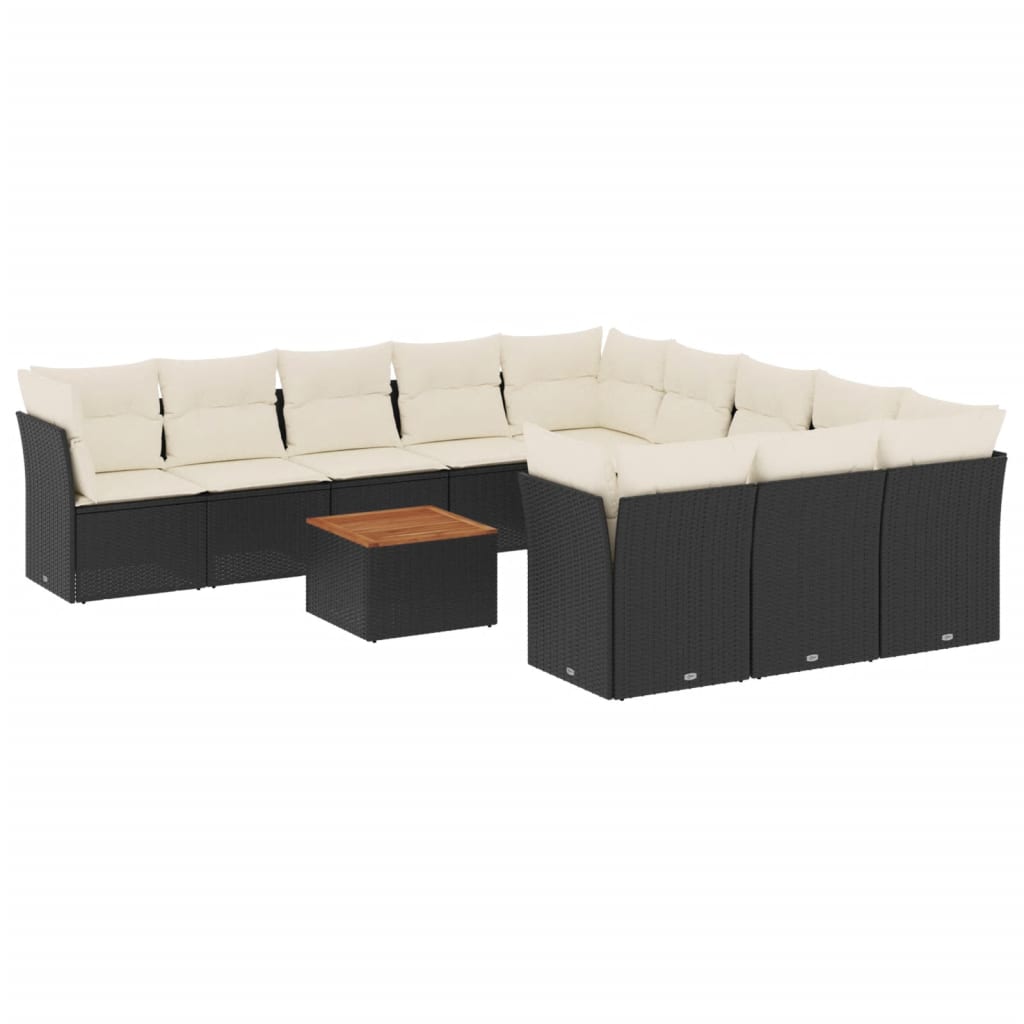 vidaXL 12-delige Loungeset met kussens poly rattan zwart