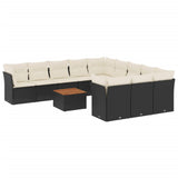 vidaXL 12-delige Loungeset met kussens poly rattan zwart