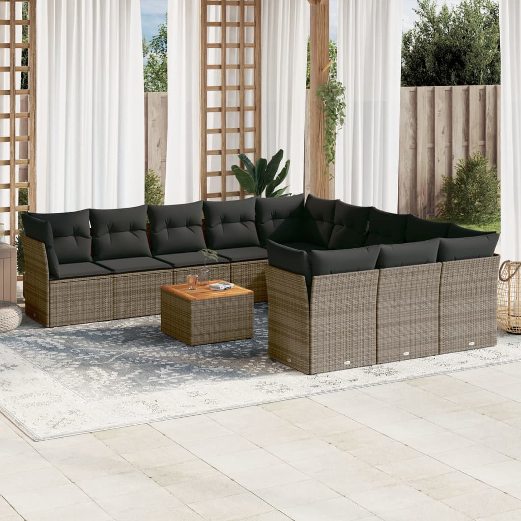 vidaXL 12-delige Loungeset met kussens poly rattan zwart