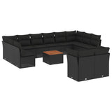 vidaXL 13-delige Loungeset met kussens poly rattan zwart