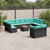 vidaXL 13-delige Loungeset met kussens poly rattan zwart