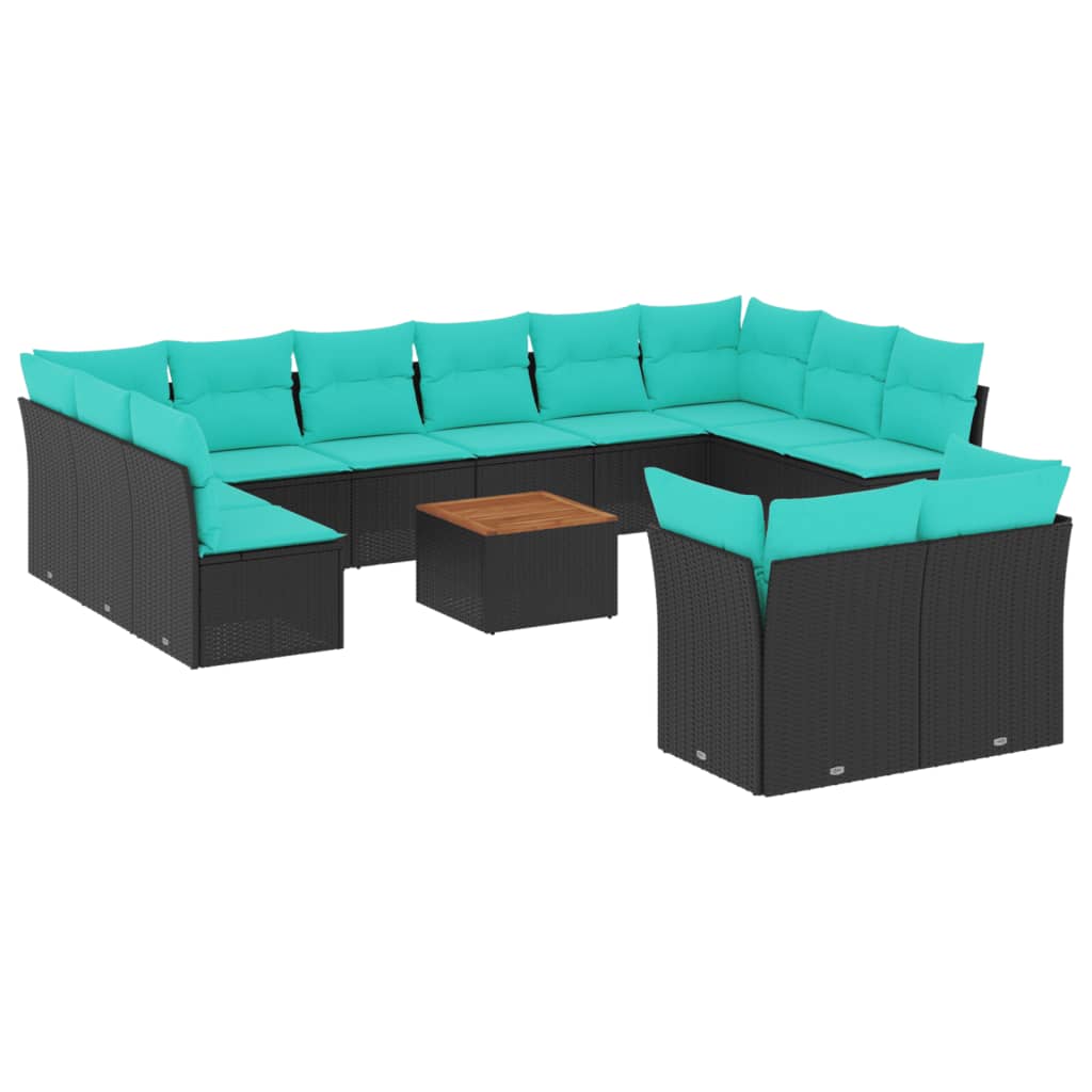 vidaXL 13-delige Loungeset met kussens poly rattan zwart