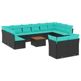 vidaXL 13-delige Loungeset met kussens poly rattan zwart