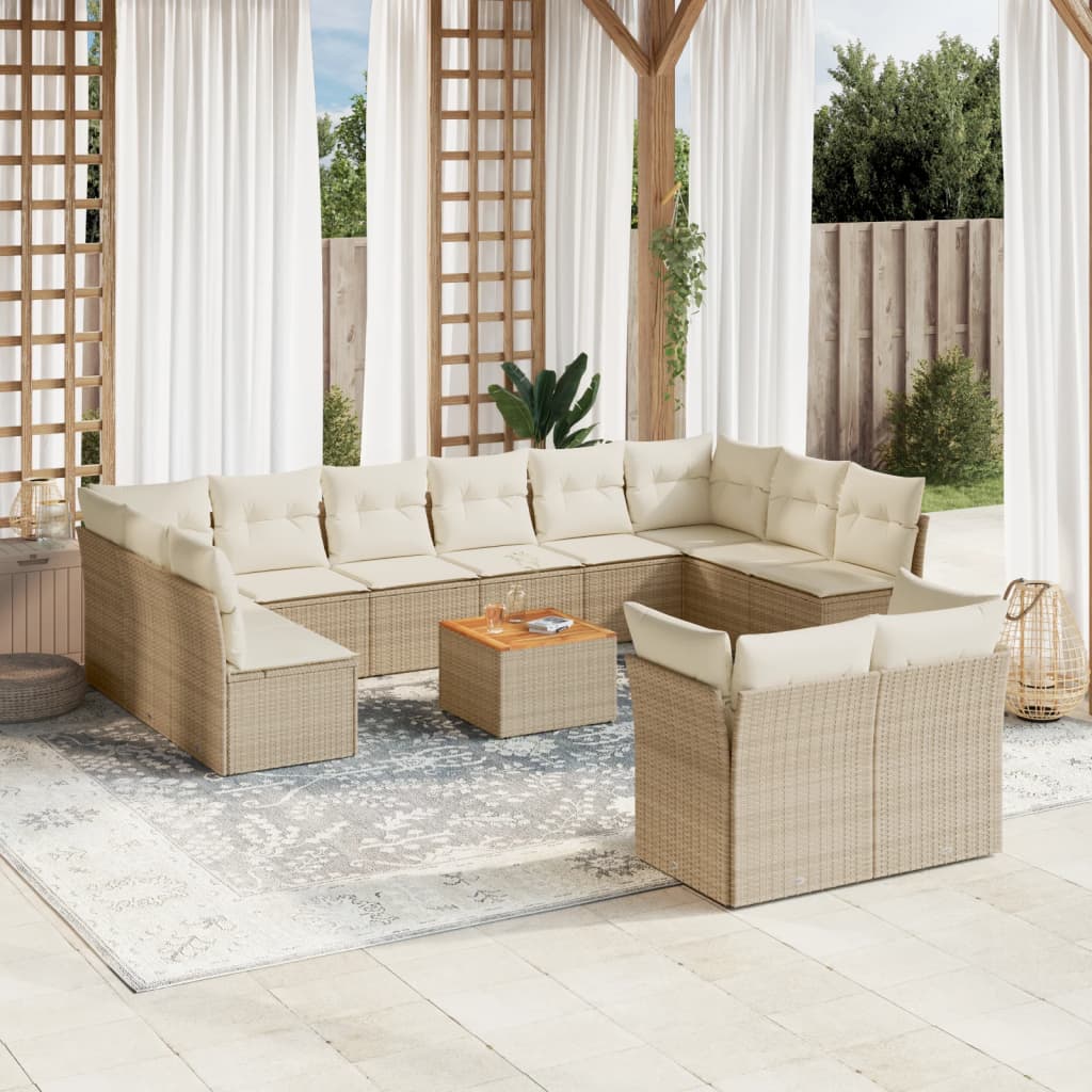 vidaXL 13-delige Loungeset met kussens poly rattan zwart