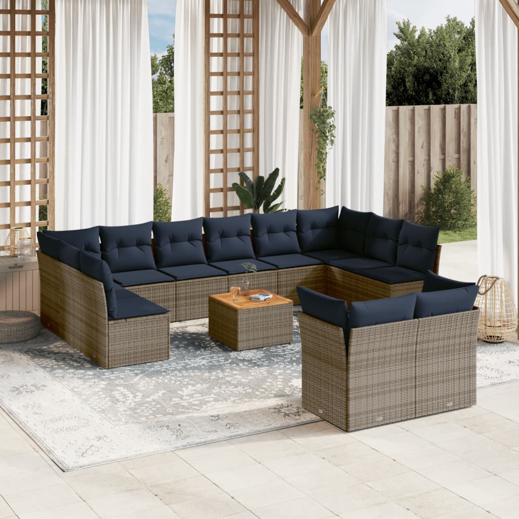 vidaXL 13-delige Loungeset met kussens poly rattan zwart