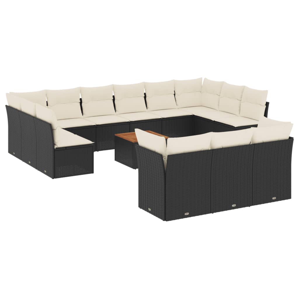 vidaXL 14-delige Loungeset met kussens poly rattan zwart