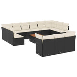 vidaXL 14-delige Loungeset met kussens poly rattan zwart