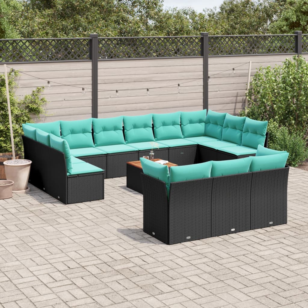 vidaXL 14-delige Loungeset met kussens poly rattan grijs