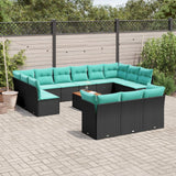 vidaXL 14-delige Loungeset met kussens poly rattan grijs
