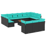 vidaXL 14-delige Loungeset met kussens poly rattan grijs
