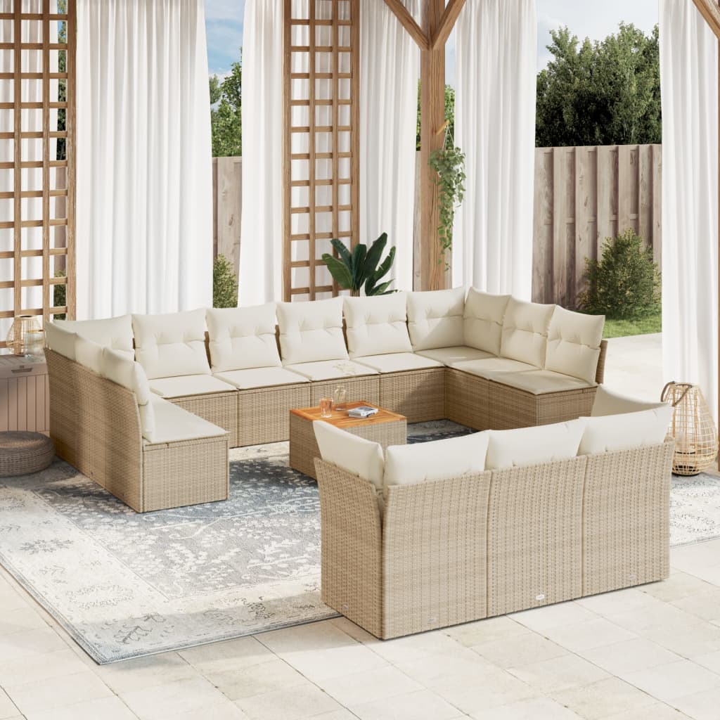 vidaXL 14-delige Loungeset met kussens poly rattan zwart